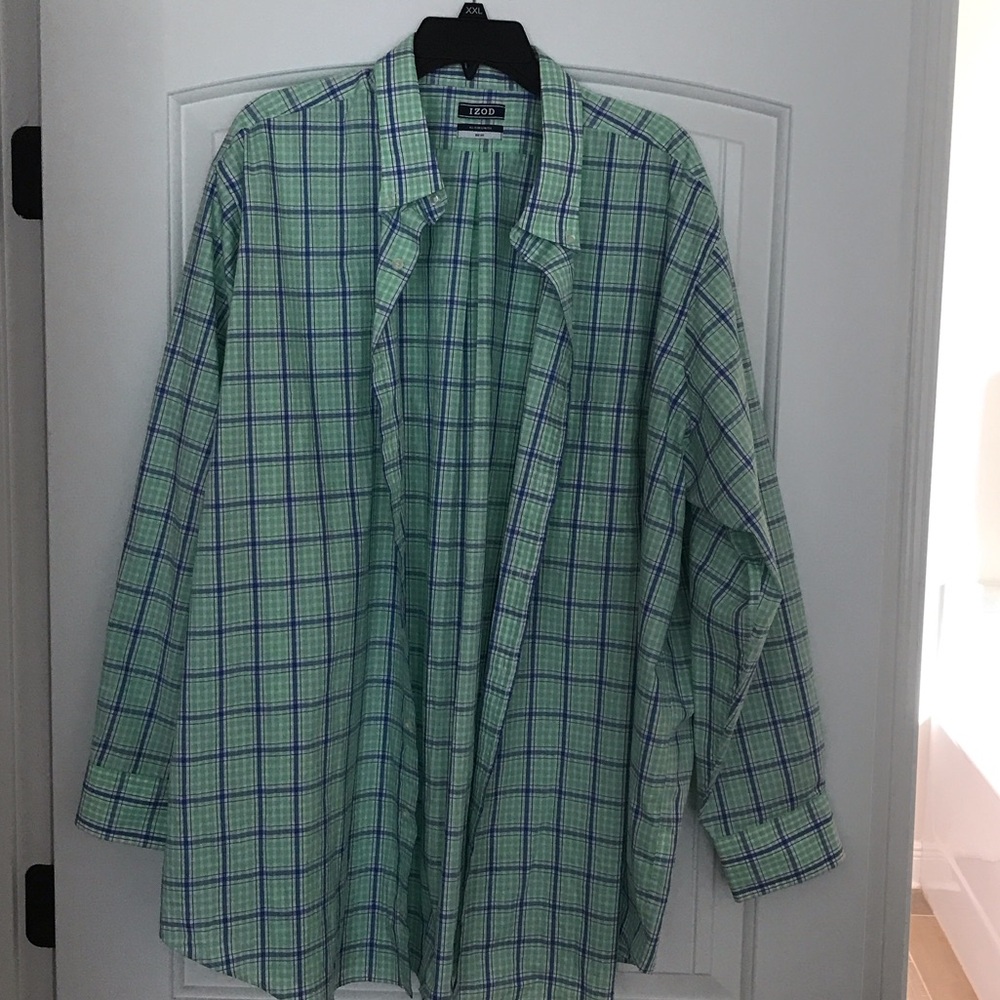 Izod Men's Blue and Green Checkered Shirt